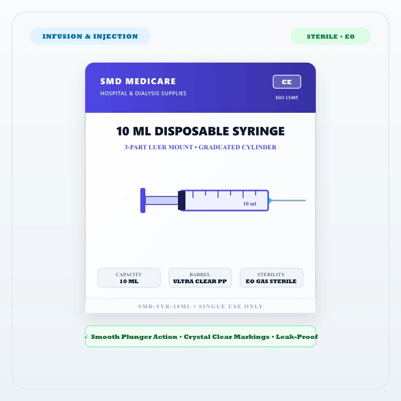 Disposable 10ml Syringe with Needle - Image 1 | SMD MEDICARE