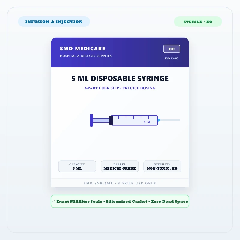 Disposable 5ml Syringe with Needle - Image 1 | SMD MEDICARE